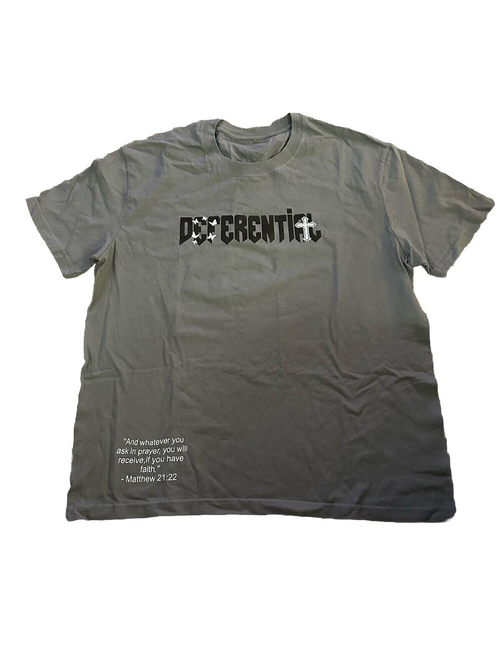 Men’s SHEIN Differential Faith Gray Cotton T-shirt Great Condition 2XL